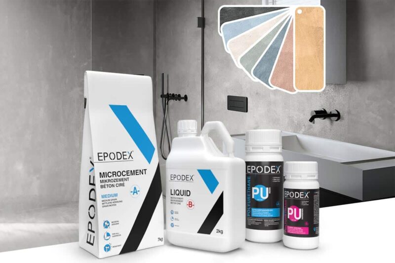 Microcement set for bathrooms, showers, and wet areas incl. PU sealant matt