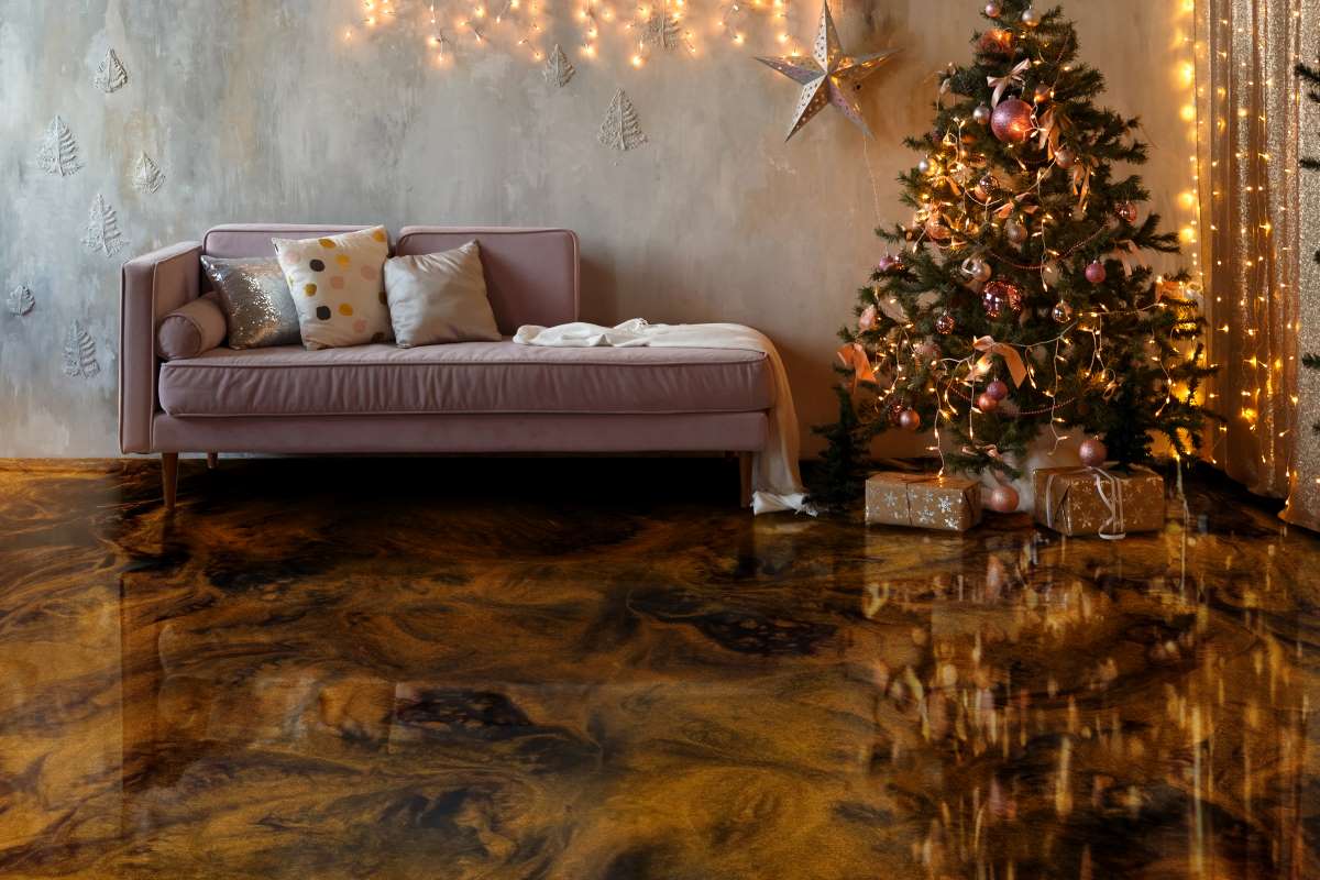Metallic FLAME COPPER JET BLACK Epoxy Floor to Pour on