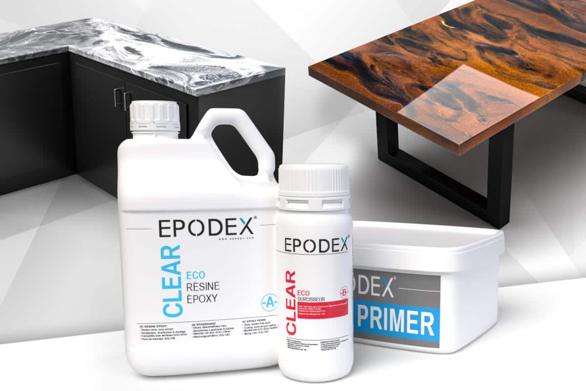 EPODEX® Résine époxy 2K, hauteur de coulée 0 à 10 cm, pour tables