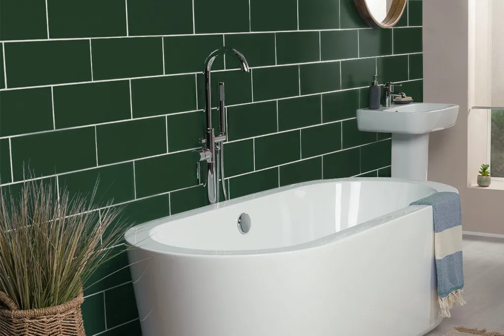 Peinture carrelage vernis salle de bain vert mousse