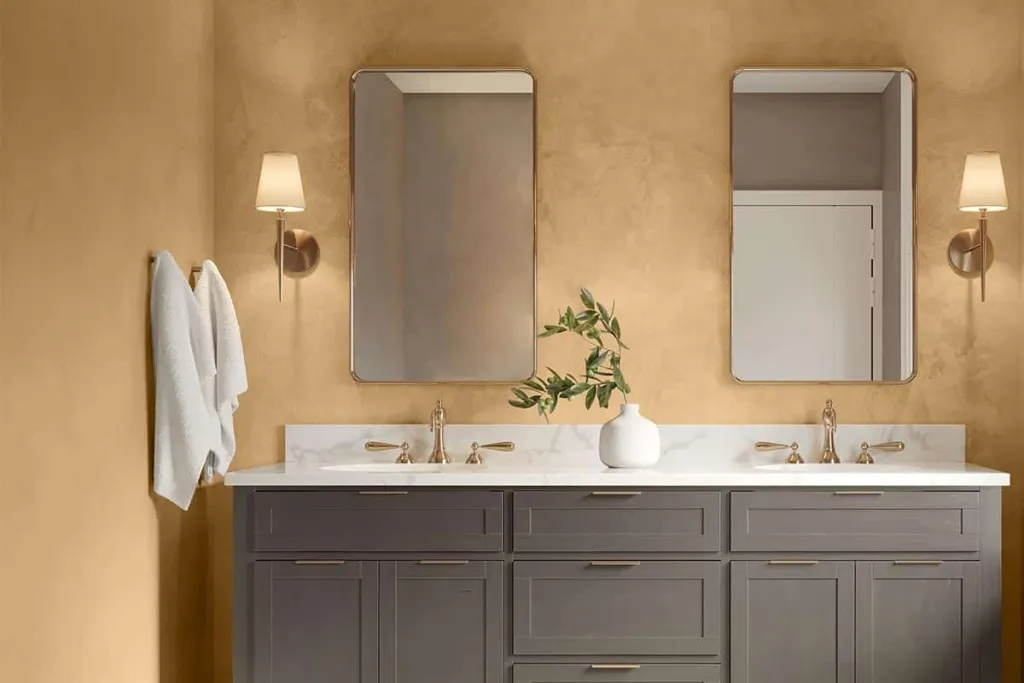 Podłogi z mikrocementu łazienka brązowa