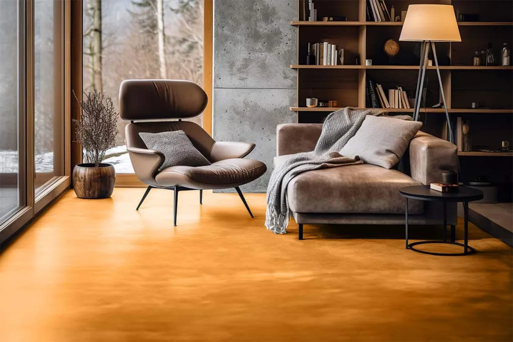 betonová stěrka podlahy pastelově oranžová  