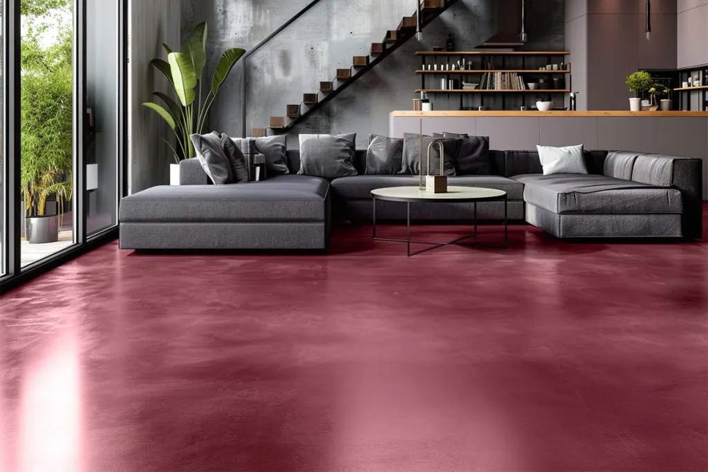 mikrocement podlahy fialová červená 