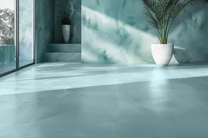 Microcement flooring pastel turquoise
